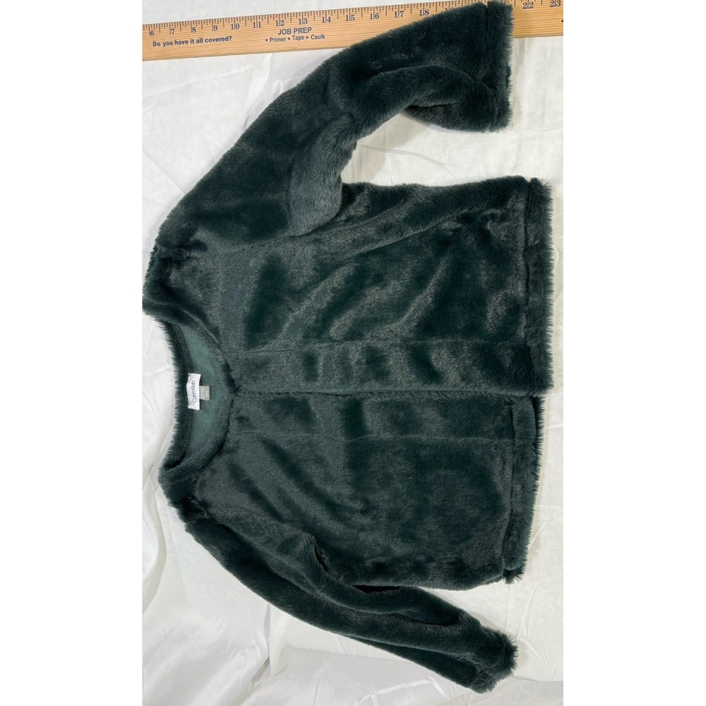 Calvin Klein Green Faux Fur Shrug Jacket Women's SZ Medium Party Cocktail - Picture 12 of 12